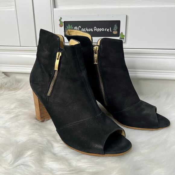 Paul Green Bellini Black Suede Open Toe Heel Booties Size 9.5 - Picture 1 of 10